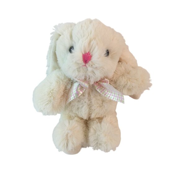 Walmart White Bunny Rabbit Plush 9" Easter Stuffed Animal Toy Pink Plaid Bow - Picture 1 of 8